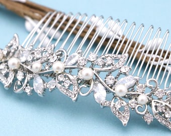 Gold Bridal Hair Comb: Pearl Crystal Rhinestone Wedding Headpiece Bridal hair clip Wedding hair jewelry Bridal hair accessories Wedding comb