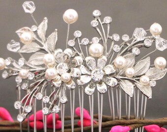 Art Deco Bridal Hair Comb: Rhinestone & Pearl Wedding Headpiece Bridal hair clip Boho headpiece Wedding hair comb Bridal comb Small or Large