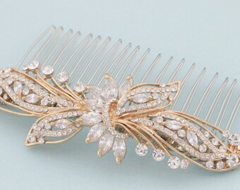 Crystal and Gold Hair Accessories Side bridal headpiece Wedding hair jewelry Rose gold Bridal hair comb Wedding hair piece Bridal hair comb