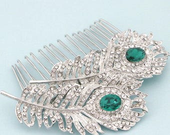 Emerald Crystal Rhinestone Wedding Hair Comb Silver Bridal Accessory Bridal hair clip Wedding hair jewelry Wedding hair piece Navy blue comb