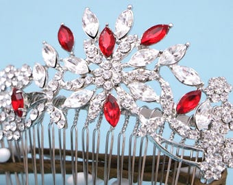 Gold Crystal Bridal Hair Comb, Emerald Green Wedding Hair Piece Red Wedding hair comb Rose gold Bridal hair clip Navy blue hair comb Silver