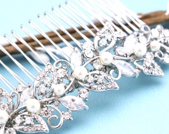 Rhinestone Pearl Bridal Hair Comb – Gold Tone Wedding Jewelry Silver Wedding hair clip Bridal barrette hair clip Gold veil comb Bridal comb