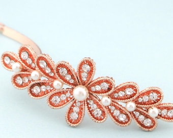 Gold Rhinestone Bridal Hair Comb, Pearl Wedding Hair Piece Wedding hair clip Navy blue bridal hair clip Wedding barrette Rose gold hair comb