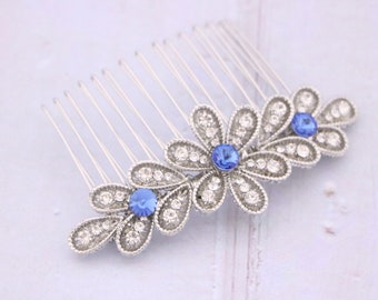 bridal hair comb rhinestone side comb Navy blue Wedding comb Bridal hair accessories Wedding hair jewelry Bridal headpiece Wedding hair comb