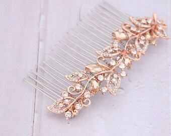 Bride Gold Floral Hair Comb Champagne Wedding hair comb Rose gold Bridal comb Wedding hair accessories for bun Bridal headpiece Navy blue