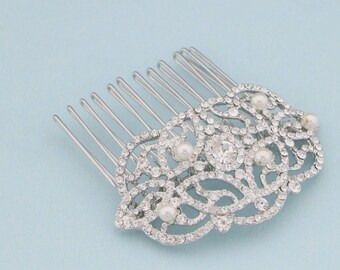 Pearl Crystal Bridal Hair Pieces Wedding Hair Accessories for Bun Silver Wedding Head Clip for Bride Rhinestone Wedding hair comb Small comb
