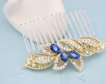 bridal comb hairpiece bridal hair comb boho side bridal headpiece rose gold rhinestone hair comb Sapphire Wedding hair comb Rhinestone comb