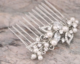 wedding silver hair piece pearl wedding hair accessories Wedding hair comb Small Wedding comb Rhinestone Bridal hair comb Wedding headpiece