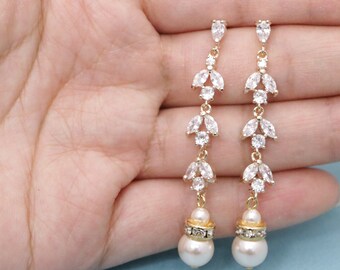 Cubic Zirconia Bridal Earrings ivory pearl earrings wedding chandelier earrings bridal earrings drop pearl Wedding earrings Silver earrings