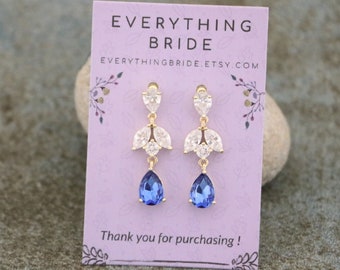 Sapphire Bridal Earrings Crystal Bridal Earrings Blue Sapphire Wedding Earrings Bridal Jewelry Bridesmaids Earrings Crystal Drop Earrings