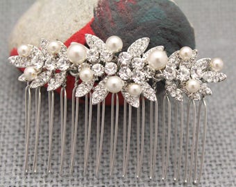 Pearl and Jewel Hair Comb Gold and Crystal Hair Piece Wedding Hair Accessories for Bun Rose Gold Bride Hair Clip Pearl drop Wedding earrings
