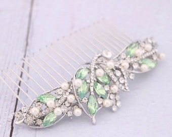 Pearl Crystal Bridal Hair Pieces Navy blue Wedding Hair Accessories for Bun White opal Wedding hair comb Blue hair jewelry Green Bridal comb