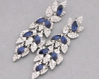Montana Blue Wedding Jewelry,Blue Bridal Earrings,Blue Wedding Earrings,Long Bridal Earrings,Something Blue Bridal Jewelry,Rhinestone Boho