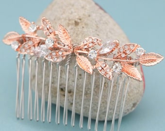 Gold Wedding hair comb Small Bridal hair piece Wedding hair accessories floral Bridal hair jewelry Rose gold hair comb Side bridal hair comb