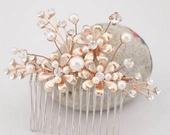 Wedding hair accessories Pearl hair comb Wedding comb Silver bridal side hair comb bridal comb hairpiece floral Bridal hair comb Rose gold