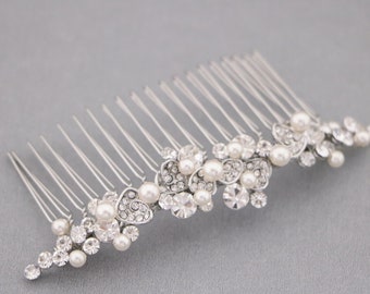 Pearl Side headpiece Wedding hair comb with pearl drop earrings Bridal hair comb Rhinestone earrings Crystal hair bling Wedding earrings