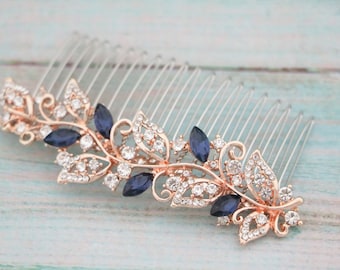 Rhinestone bridal hair comb Navy blue hair comb Crystal Bridal comb Rhinestone bridal head Wedding hair comb Something Blue Wedding comb