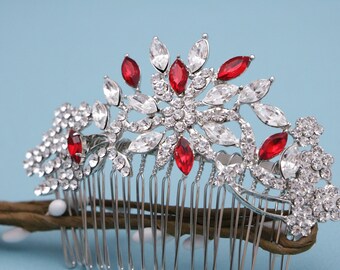 crystal bridal hair comb blue hair clip wedding blue com Red Wedding hair comb Navy blue Bridal comb Bridal hair accessories for bun Wedding