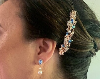 Pearl drop Wedding earrings Sapphire Crystal earrings Bridesmaid earrings Silver Gold Rose gold Bridal earrings Pearl earrings Blue earrings