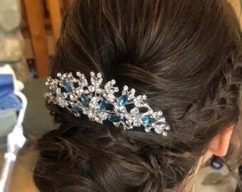 Silver Wedding hair comb Navy blue Wedding comb Bridal hair jewelry Wedding hair accessories Bridal hair comb Blue hair jewelry Gold hairpin