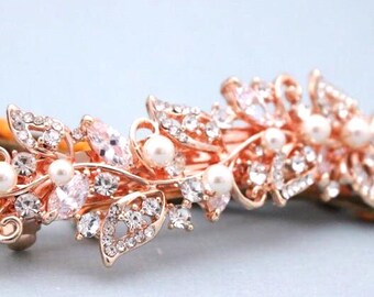 Bridal hair barrette headpiece Gold veil comb Wedding hair clip Bridal hair jewelry Wedding hair accessories Bridal hair comb Pearl hairclip