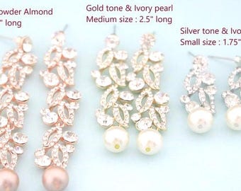 pearl chandelier earrings Gold Wedding earrings Pearl drop Bridal earrings Jewelry Rose gold Bridesmaid earrings Rhinestone earrings Crystal