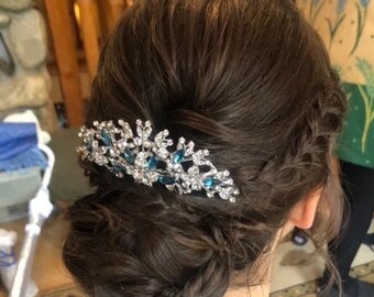 Sapphire hair comb Wedding side comb Blue bridal comb Bridal rhinestone crystal comb Gold Wedding hair comb Crystal side hair comb Wedding