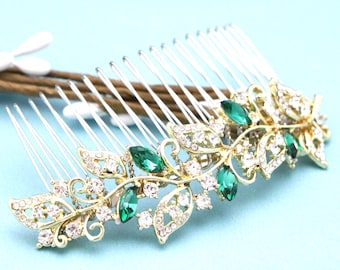 Emerald Crystal Rhinestone Hair Comb Gold veil comb Wedding hair accessories Rose gold hair comb Bridal hair clip Navy blue hair comb Bridal