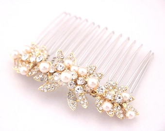 Rhinestone Pearl Bridal Hair Comb Gold Wedding Hairpiece Wedding hair clip Bridal hair accessories Wedding headpiece Bridal hair clip Side