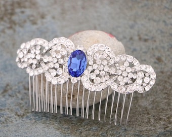 Crystal Bridal Hair Comb: Emerald Sapphire Blue Wedding Headpiece Silver Wedding hair clip Bridal hair accessories Wedding comb Navy blue