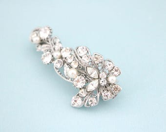 Silver Wedding hair clip Pearl hair piece Wedding hair jewelry Bridal hair accessories Hair clip Bridal barrette hair clip Crystal hair clip
