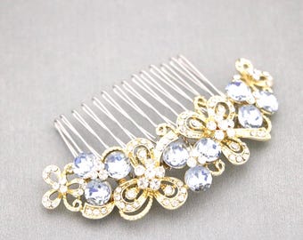 Light Sapphire Blue Crystal Bridal Hair Comb Rose Gold Rhinestone Wedding Hairpiece Wedding hair clip Bridal hair accessories Navy blue comb