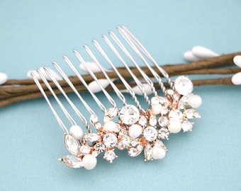 Rhinestone Pearl Bridal Hair Comb: Silver Wedding Hairpiece Rose gold Bridal hair clip Small or Large Wedding hair comb Crystal hair comb