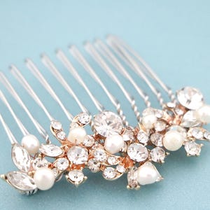 Gold Sparkle Crystal Hair Comb Rose gold Wedding hair comb Side bridal headpiece Wedding hair accessories for bun Bridal hair comb Pearl pin
