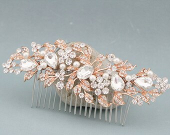 Pearl Crystal Bridal Hair Pieces Wedding Rose Gold Hair Comb Wedding Hair Accessories for Bun Gold veil comb Wedding hair jewelry Wedding