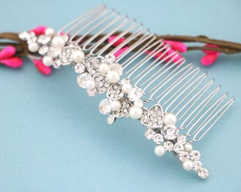 pearl wedding hair accessories for bun Pearl drop Wedding earrings Gold bridal hair piece for veil Rose gold Bridal earrings Crystal comb