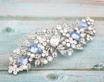 Light Sapphire Crystal haircomb Large Wedding hair comb Bridal hair jewelry Wedding hair accessories for bun Bridal hair comb headpiece Blue