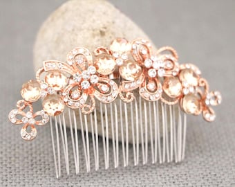 Rose gold Champagne hair comb Silver Wedding hair clip Light Sapphire  Bridal hair comb Gold veil comb Wedding hair accessories Bridal comb