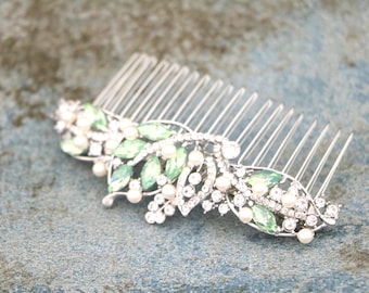Silver Pacific opal Crystal hair comb Navy blue hair comb Gold veil comb Rose gold Bridal hair jewelry Blue hair piece Wedding hair clip Red