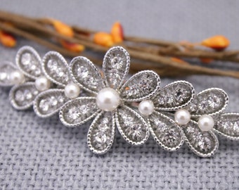 Bridal hair piece silver Wedding barrette vintage style Bridal hair comb Pearl hair clip Wedding hair comb Crystal hair pins Bridal comb