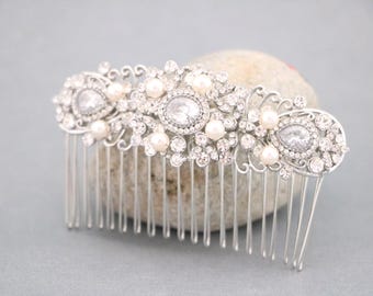 Wedding hair comb Side Wedding hair piece Rose gold Wedding hair accessories for bun Gold Veil comb Silver Bridal hair comb Rhinestone comb
