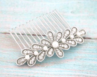 Pearl Rhinestone Wedding Hair Comb: Bridal Hair Accessory Gold Bridal hair clip Rose gold Wedding hair piece Silver Bridal hair comb Side