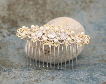 Pearl and Crystal hair comb Gold Wedding hair comb Bridal hair accessories for bun Wedding headpiece Bridal hair comb Side hair comb Silver