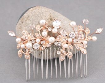 Rhinestone Pearl Bridal Hair Comb Crystal Wedding Hair Piece Wedding hair clip Bridal hair accessories Wedding hair pins Rose gold hair comb