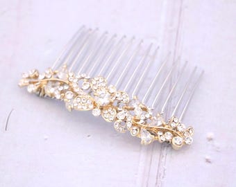 Gold Wedding hair comb Side bridal headpiece Wedding hair accessories for bun Rose gold Wedding comb updo Wedding hair piece Bridal haircomb