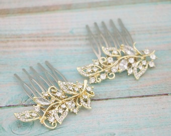 Flower and Leaf Hair Comb Hair Piece Wedding Gold Small hair comb Side bridal headpiece Wedding hair comb Bridesmaid hair comb Bridal comb