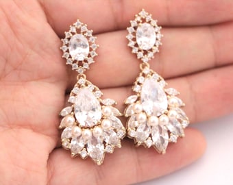 gold and pearl wedding earrings: Dangle Wedding Jewelry Silver Rhinestone Pearl Bridal Earrings Gold Wedding earrings Ivory pearl earrings