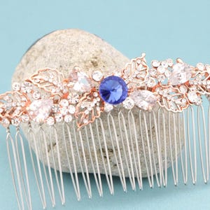 Sapphire Crystal Wedding hair comb Rose gold Wedding comb Side Bridal headpiece Wedding hair accessories for bun Gold Bridal comb Montana