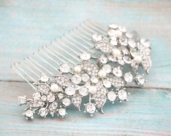 Pearl hair accessories Silver Wedding hair comb Bridal hair piece Wedding hair jewelry Bridal hair comb Rhinestone Wedding comb Bridal comb
