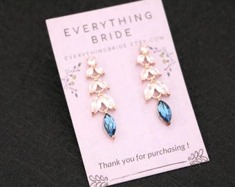Bridal Jewelry Bridesmaid Earrings Crystal Drop Earring Rose gold Sapphire Blue Bridal Earrings Gold Blue Sapphire Wedding Earring Navy blue